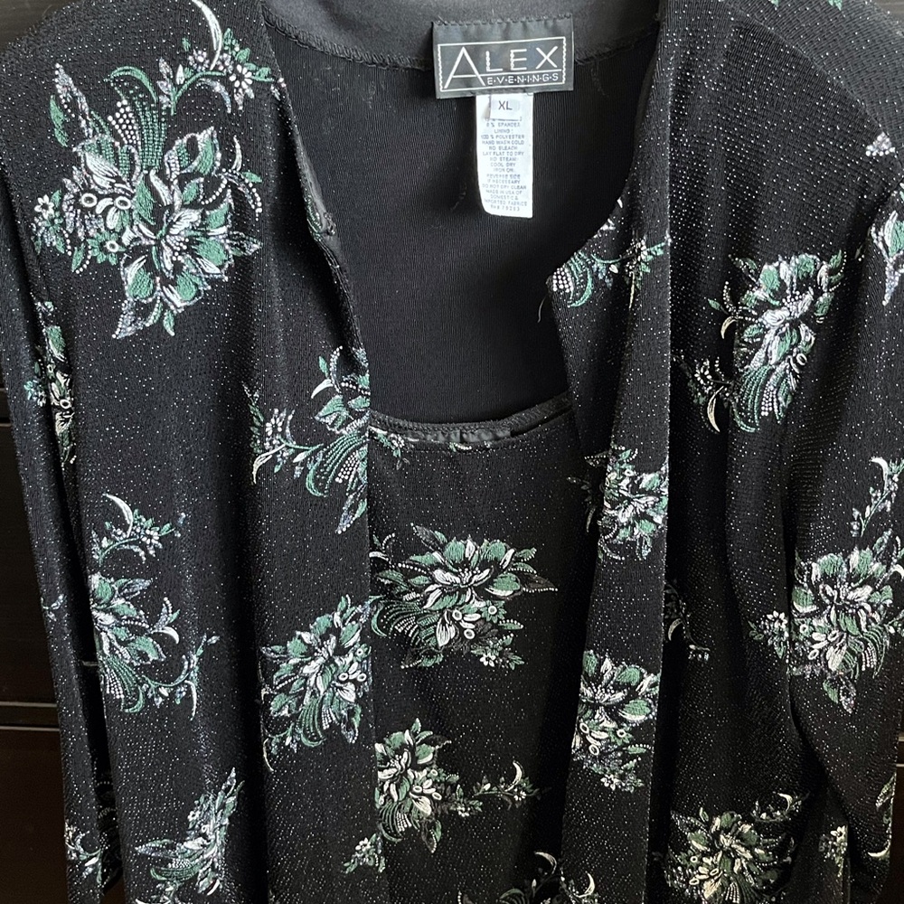 Alex Evenings 2 piece Black and Green Embellished Jacket